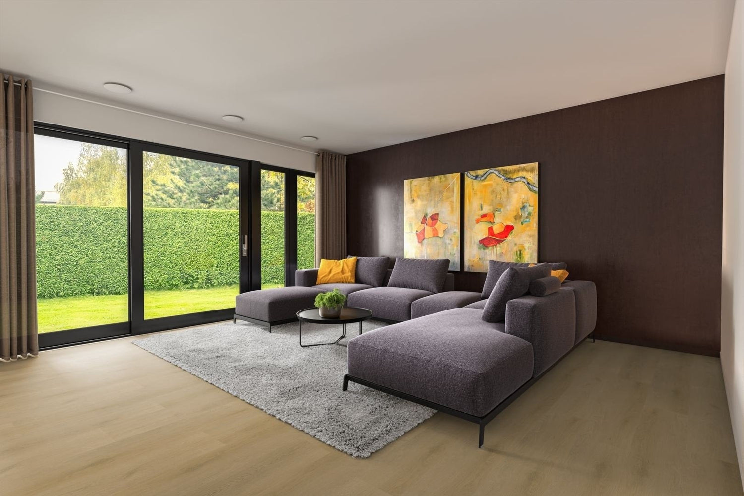 Laminaatvloer in moderne woonkamer met natuurlijke houtlook