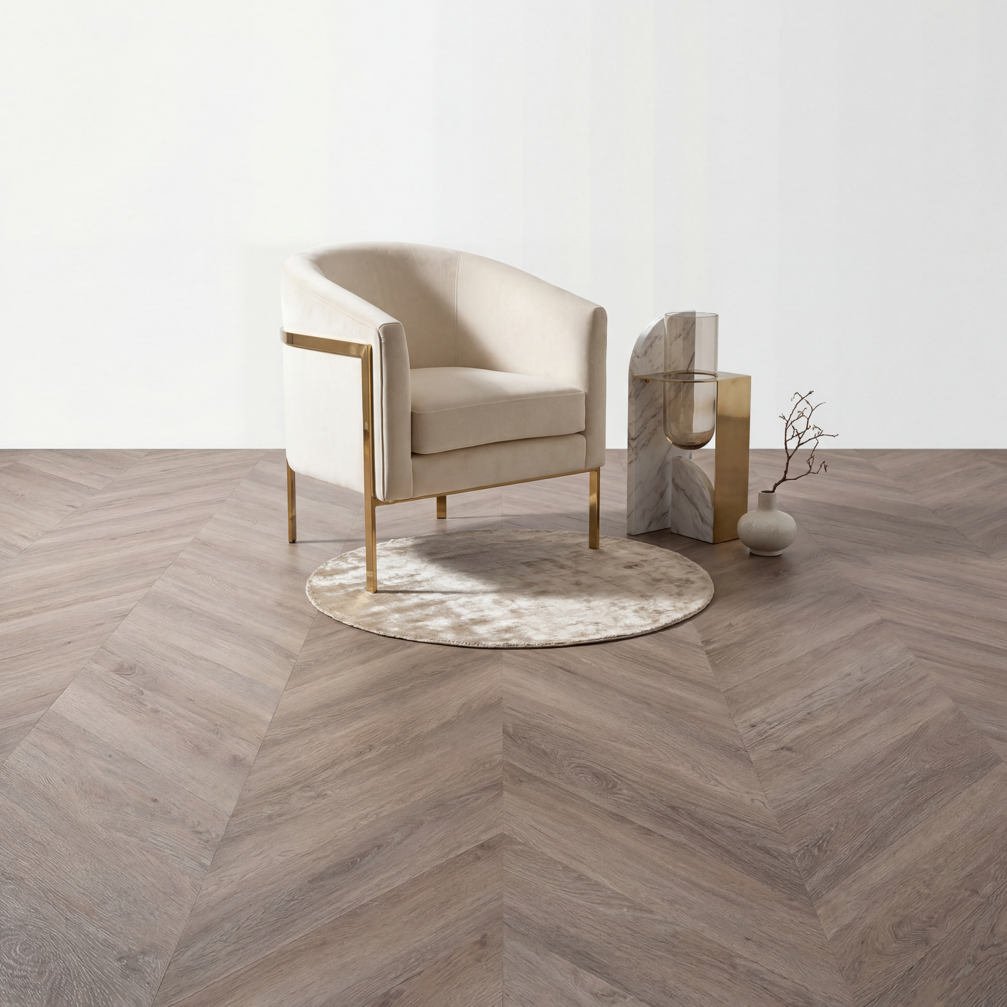 yarenza Lux Tenebrae Smoky Oak Visgraat Plak PVC - Texture and Room View