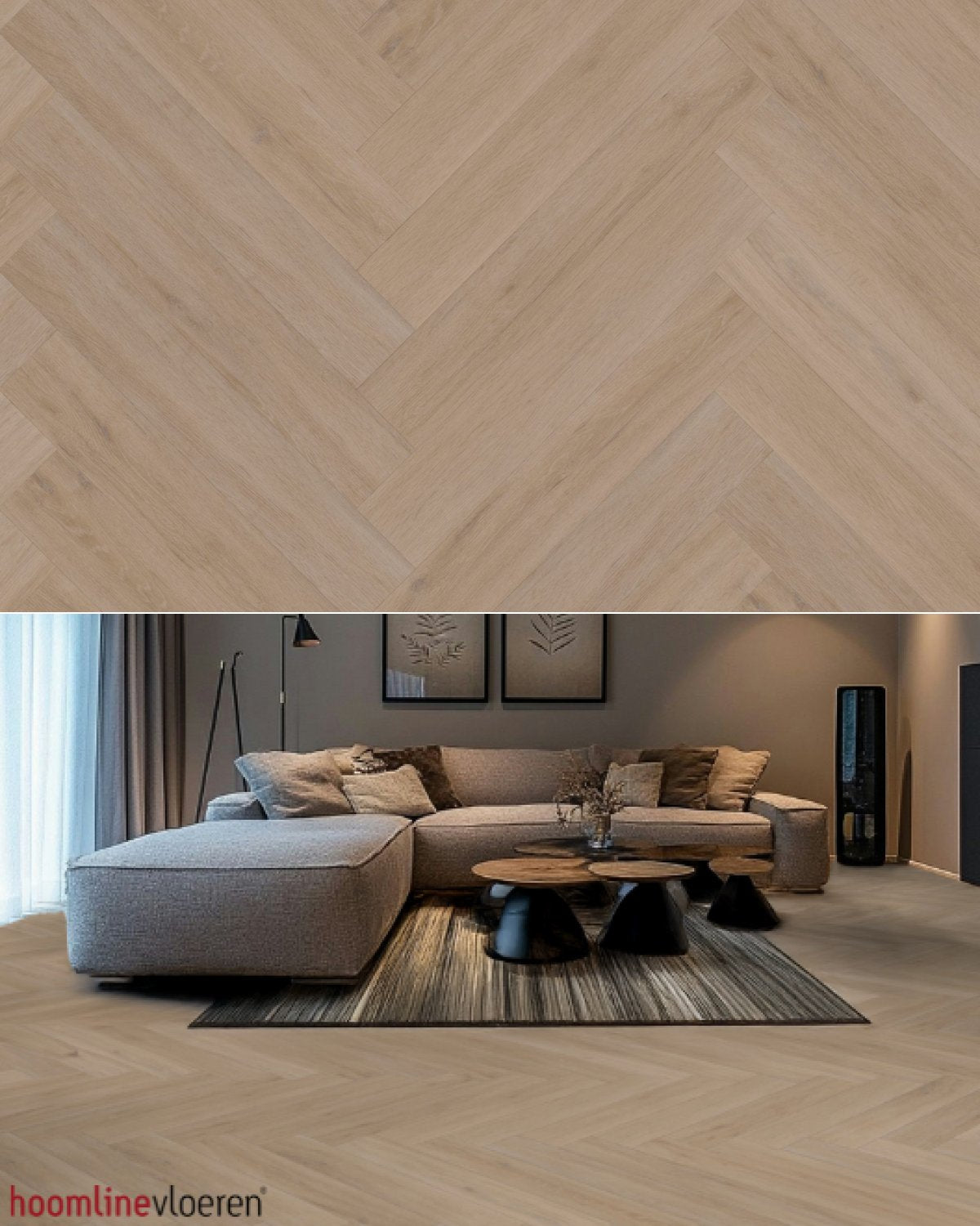 Hoomline Fusion Superior V4 Gotham Oak Olied 1075137 Visgraat (Click) - Texture and Room View