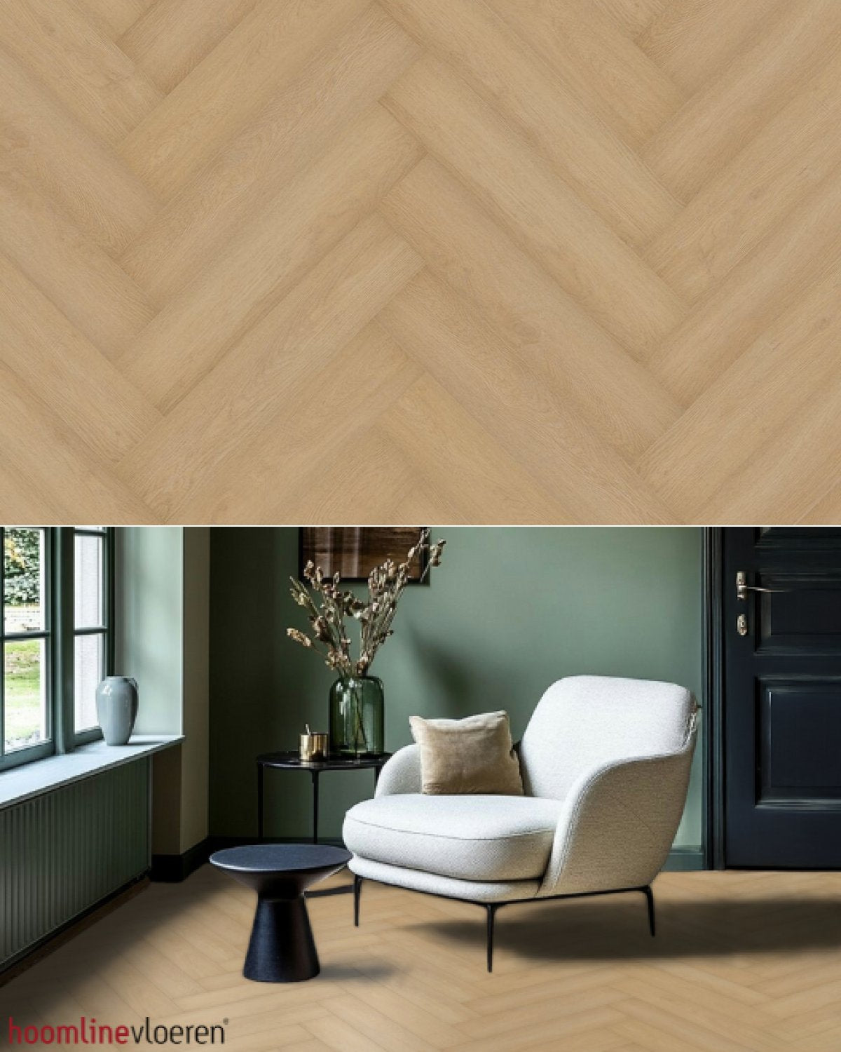 Hoomline Prestige Dryback Visgraat Aspen 5052 - Texture and Room View