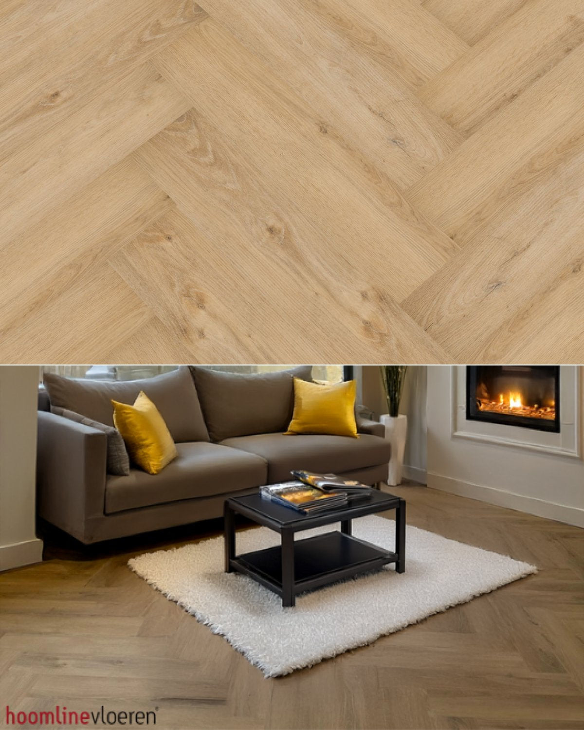 Hoomline Prestige Rigid Click Visgraat Montreux 5067 - Texture and Room View