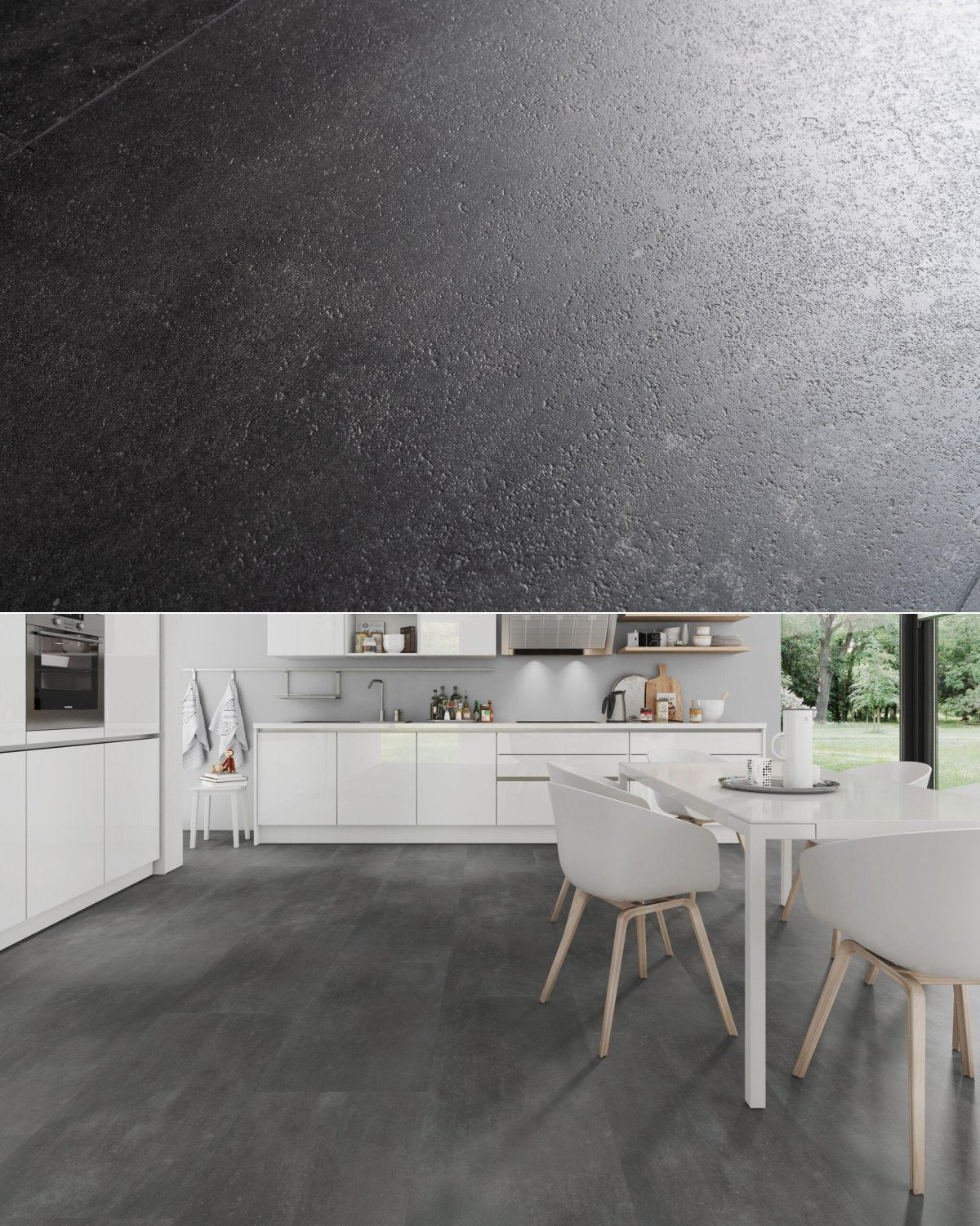 yarenza Aura Terrena Griseus Obscurus Plak PVC - Texture and Room View