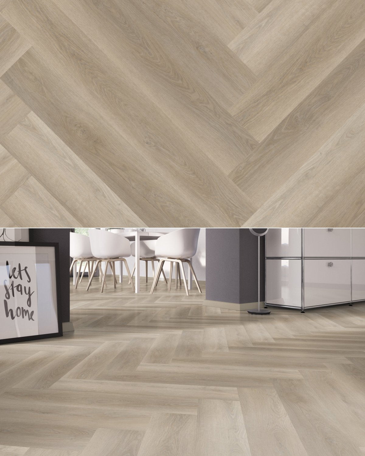 yarenza Oakwood Beige Visgraat Klik PVC - Texture and Room View