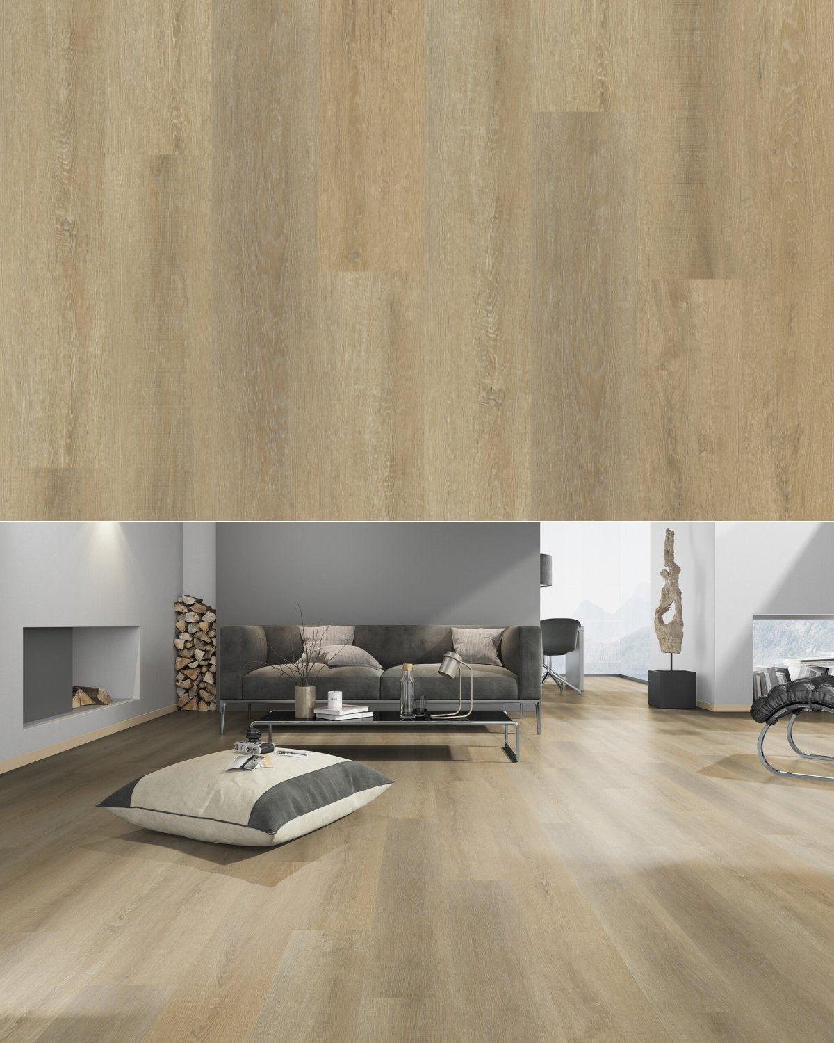 yarenza Oakwood Natural Oak Rechte Plank Klik PVC - Texture and Room View