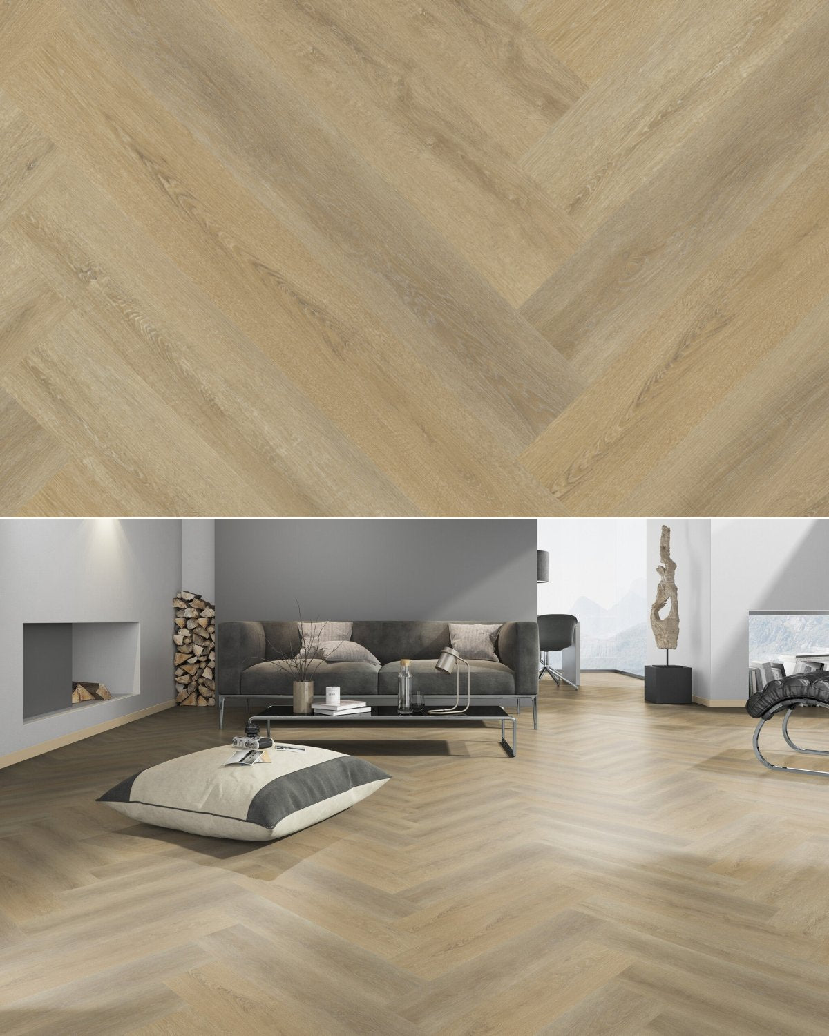 yarenza Oakwood Natural Visgraat Oak Klik PVC - Texture and Room View